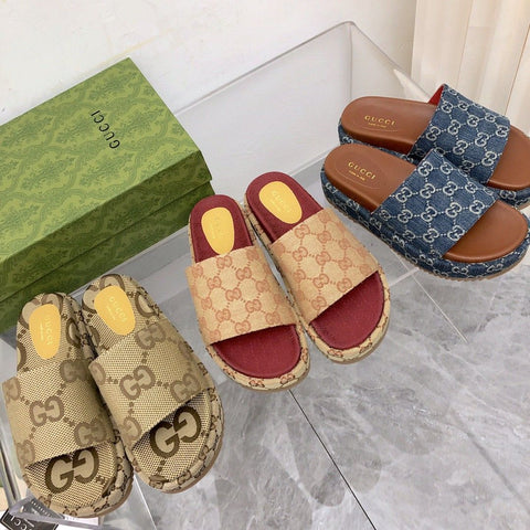 Platform Slippers With Double G Motif