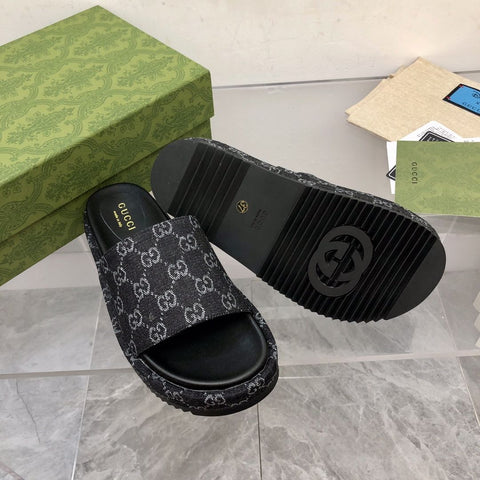 Platform Slippers With Double G Motif